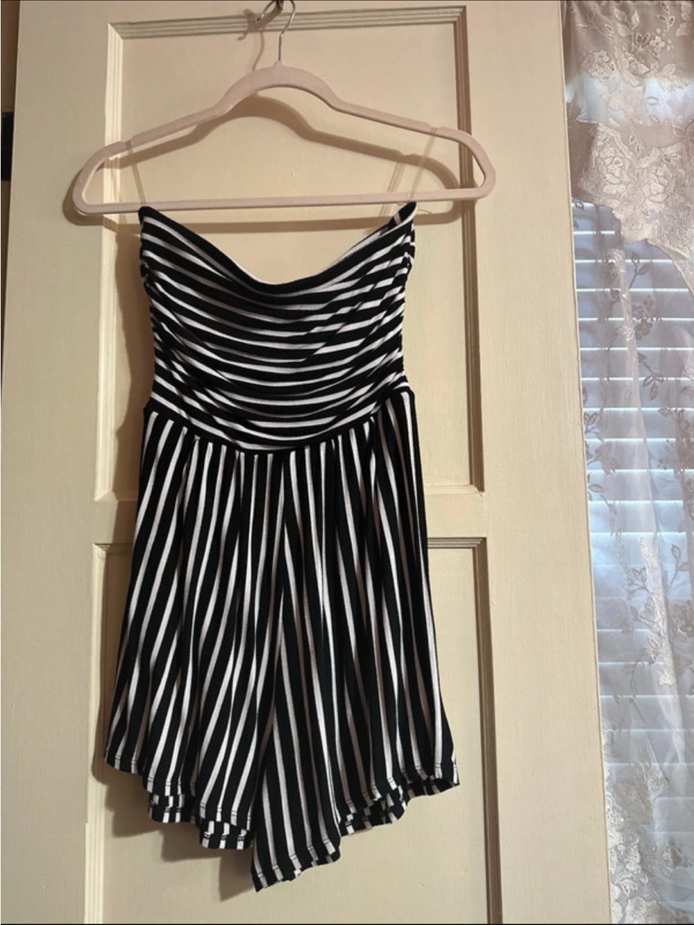 Black & White Strapless Stripe Romper